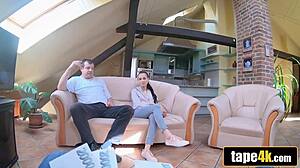 Whoa, fucking this old grumpy dude's hot young 18+ trophy wife for cash in Czech POV action 😈