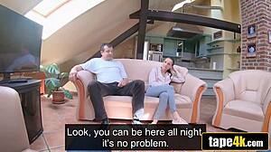 Whoa, fucking this old grumpy dude's hot young 18+ trophy wife for cash in Czech POV action 😈