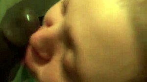 what's with this crazy white girl giving head to monster cock in shower?