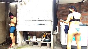 Horny neighbor bursts into my bathroom for intense squirting orgasm with big tits Latina milf action