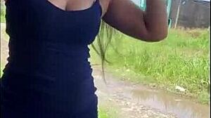 so this guy offers money to a venezuelan girl for public sex and she agrees. they go at it outdoors like crazy with her big natural tits bouncing in jeans.