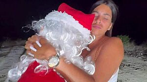 Santa claus fucks teen with big natural tits in squirting orgasm from rough pounding and creampie