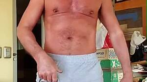 Pervy papifachero having some boner bulge rubbing in muscle shorts