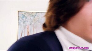 inexperienced besties sharing dick in foursome with college uniforms and cock ring action