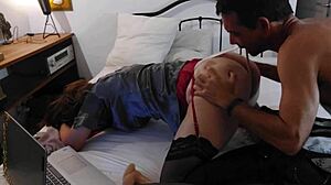 Sexy O2 986 part II clothed rose satin panty white slut fucked in spandex pants doggystyle with POV dirty French talk and ass hole licking