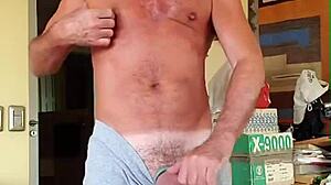 Pervy papifachero having some boner bulge rubbing in muscle shorts