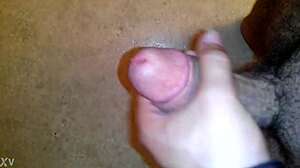 Horny guy masturbates cock while thinking about that ebony pussy