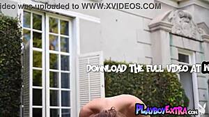 excited brunette teen 18+ skye fires shows off her big boobs outdoors. she teases with lingerie striptease and shaved pussy reveal for playboy.