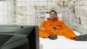 Blonde sexy mom gets shaved pussy fingered and fucked with monster cock in fishnets on bed.