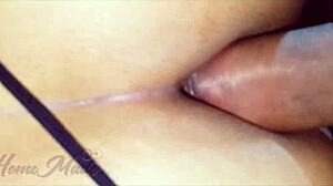 Teen 18+ Latina student slut with big ass bends over doggystyle for first-time homemade anal creampie.