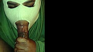 Uh, super sloppy deepthroat blowjob from this masked girl, gagging on big cock til cumshot.