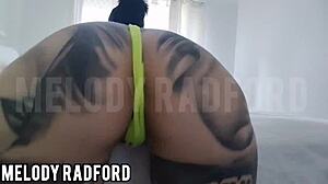 Slutty milf with big fake tits and shaved pussy twerks and teases in homemade video