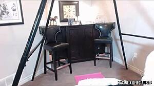 Oh wow, watch Maxine X in her college uniform riding that dildo deep! She teases her huge tits and wet Asian pussy to orgasm!