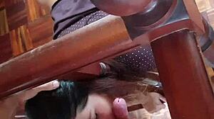 My young 18+ housewife stepmom got stuck under the bed. I bent her over doggystyle and fucked her hairy pussy til facial cumshot.