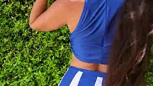 Super Sexy Naked Cheerleader Flashing For You With Natural Tits And Cute Striptease In Public Outdoor Dancing