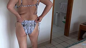 I Cum in My Stepmom's Pussy as She Puts on a Bikini and Goes Out to the Beach to Show Off