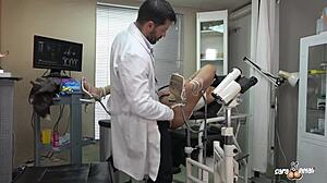 Gynecologyst destroys ass of this little 18+ slut with machine for squirt anal creampie