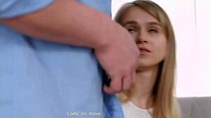 Blonde teen Lightfairy bends over for anal licking and doggystyle fucking before swallowing cum in couple session.