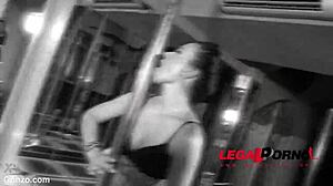 Ukrainian stripclub whore Inga Devil gets double anal penetration with rough gaping asshole action. Clothes ripped during wild dancing and striptease in night club.