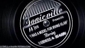 Vintage Leather Bondage Scene with Bound Figure Gagging and Choking in Retro Style