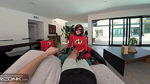 Redhead Elastigirl in Ripped Costume Takes Anal Fucking and Fingering in Incredibles Cosplay Parody