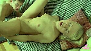 Brita e Milo fucks her in cowgirl style with cum oozing out. Teen takes facial after doggystyle riding.