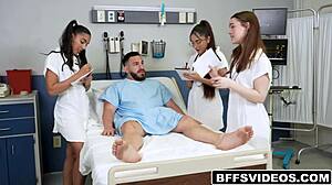 Watch these petite babes deepthroat and rim his shaft eagerly! They share every inch in ass to mouth action with heels on!