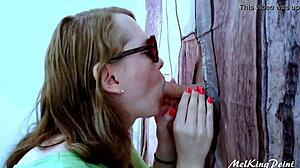 blond hung at gloryhole for blowjob and cumshot with huge cock in private german setting