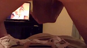 Husband jerks off to cumshot on wifes panties in homemade voyeur clip