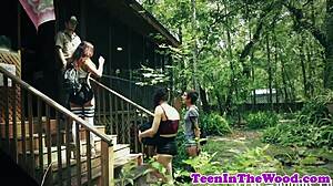 Stranded teen spooned roughly after extreme deepthroating session