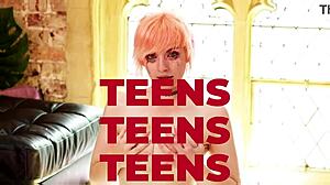 British 18 year old engages in intense encounter with stockings lingerie and creampie in cosplay party.