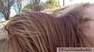 I see this police strapon scene where the milf cop strips down, showing her puffy natural tits and giving a facial