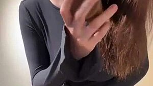 Stepmother caresses milky tits to orgasm in homemade webcam session.