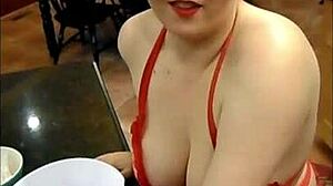 this curvy bbw with big tits and hairy pussy was in the kitchen. she grabbed a toy and fucked herself hard until squirting orgasm with naughty moans.