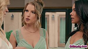 Bride to be Lily Labeau and three bridesmaids Octavia Red Ivy Ireland and Karina Valentina dive into hot lesbian group sex 😏
