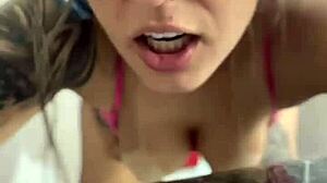 While she's on a video stream, I sneak in and fuck the babysitter hard in the kitchen with wet pussy spreading