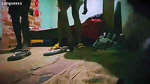 sexy clothes showcase with skinny black slut in cute skirt and beautiful legs. casual narrative follows her alluring small waist moves.