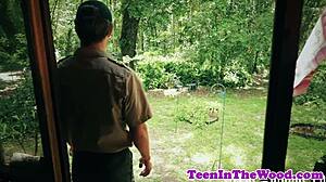 Stranded teen spooned roughly after extreme deepthroating session