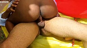 horny village couple enjoys rough sex on ranch. fat curvy ebony takes big monster cock in ass outdoors.