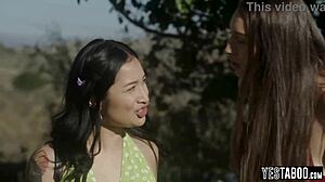 I join celebrity guide in threesome fucking two busty stepsisters with blowjob riding on big cock