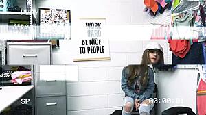 Guilty SHOPLIFTER Bianca BANGS Offers Footjob and Rough Cowgirl Ride in Office to Regain Innocence.