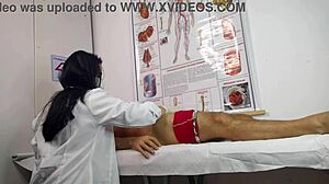 Patient gets aroused right in front of the sexy nurse during checkup