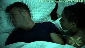 Petite hairy teen teases with deepthroat blowjob and rough doggystyle fucking in taboo interracial scene