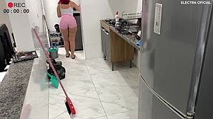 Why does this cleaning lady's tasty ass drive her boss completely crazy on the security camera?