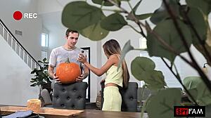 Clara Trinity casually lets her stepbro fuck her tight Asian cunt with toys. He gives facial cumshot in voyeur style.