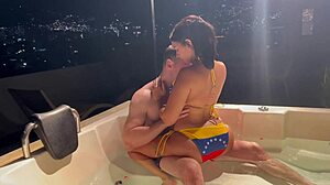 Latina hotwife with tan lines cheats on husband riding big dick white man cowgirl