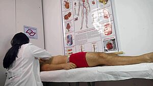 Patient gets aroused right in front of the sexy nurse during checkup