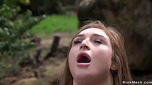 natural huge tits slave endures rough anal fucking in outdoor bondage submission