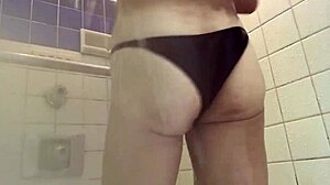 Hey, listening to waves in sexy bikini while jerking cock on beach