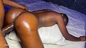 Slutty ebony college student loses all control riding hard monster cock in wild missionary pounding with cum on ass.